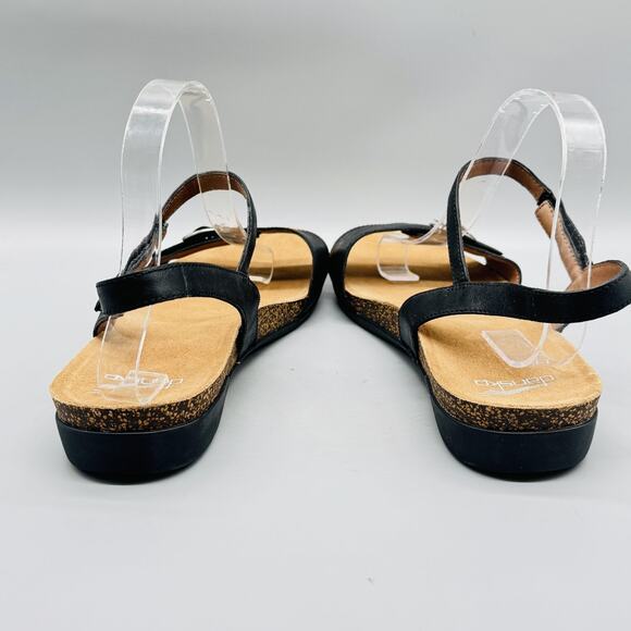 Dansko Sandals Womens 11.5 Black Leather Slingback Low Wedge Buckle Comfort - Picture 8 of 13